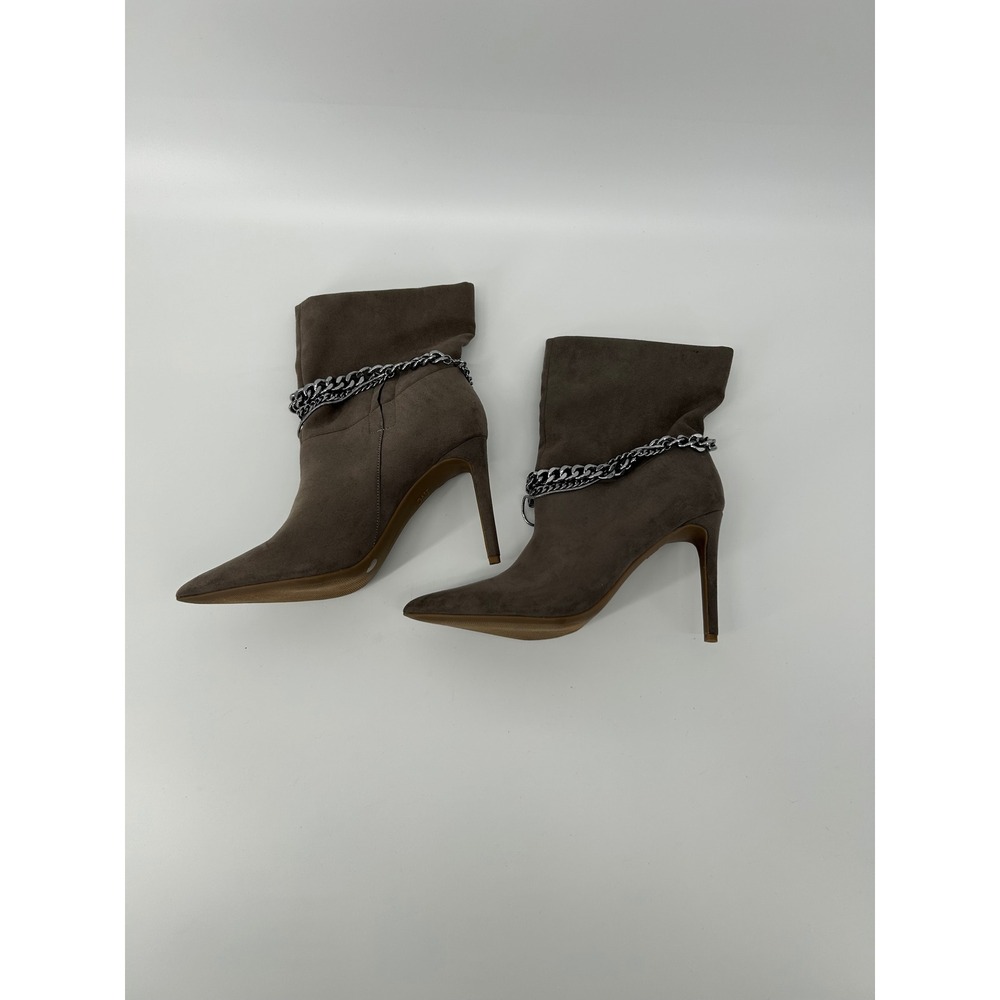 INC International Concepts Reanna Taupe Suede Chain Ankle Boots Brown 9M